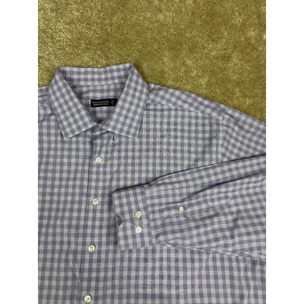 Rochester Egyptian Cotton Shirt Mens 19 36/37T Purple Plaid Long Sleeve B276